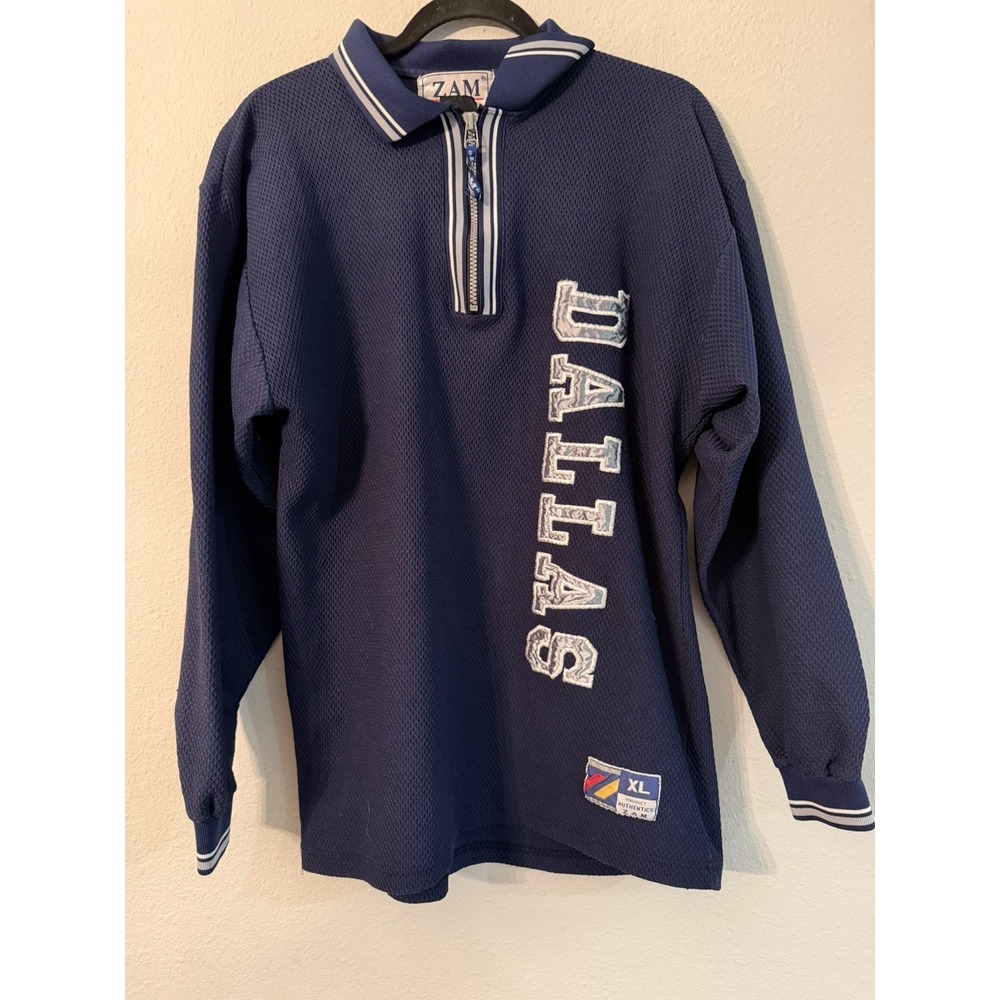 Vintage 90s Zam Sports Dallas Cowboys Quarter Zip Size XL Embroidered Navy Blue